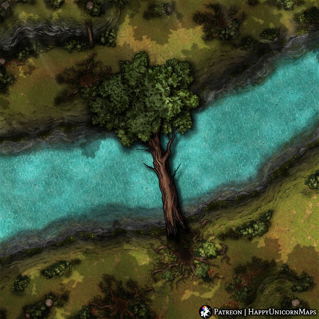 River battlemap 50x50 - 3 different variants.
Made with @inkarnaterpg 
#roleuprpg #dndmaps #pathfinder #fantasyrpg #roll20 #fantasygrounds #inkarnate #foundryvtt