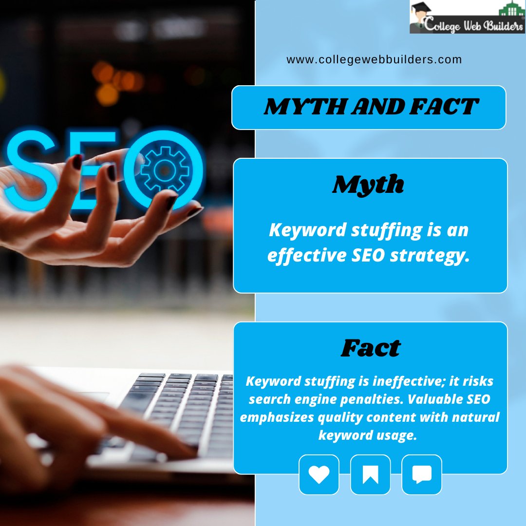 Myth and fact! collegewebbuilders.com +1.202.421-5747 . #collegewebbuilders #mythandfact #facts #KeywordStuffingMyth #NaturalKeywordUsage #SEOBestPractices #ContentOverKeywords #SearchEnginePenalties #appdevelopment