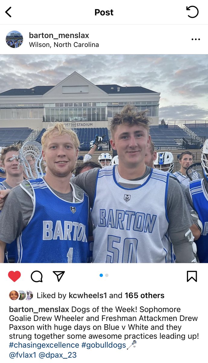 fvlax's tweet photo. The O/D Dogs of the week for @barton_menslax .. a couple of Drews’
#1 Drew Wheeler (So) keeping the biscuits out of the cage.
#50 Drew Paxson (Fr) burying multiple bones during Blue/White scrimmage. #CanYouDigIt https://t.co/KrFHlGfAPp