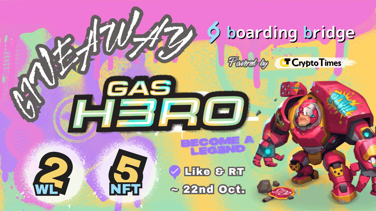 STEPNに続く話題のFSL新ゲーム
【Gas Hero】bbでプレゼント✈️

🎁 Hero NFT × 5名 &amp; WL × 2名
✅ Like, RT &amp; Follow↓
<a href="/GasHeroOfficial/">For more details, please refer to @2184Official</a> &amp; <a href="/bb_jpdao/">boarding bridge</a>

✅応募フォーム 〜10/22
▶️ ocean-dict.com/ja/campaign/2f…

【GasHeroとは？】
人気アプリ「STEPN」を生んだFind Satoshi