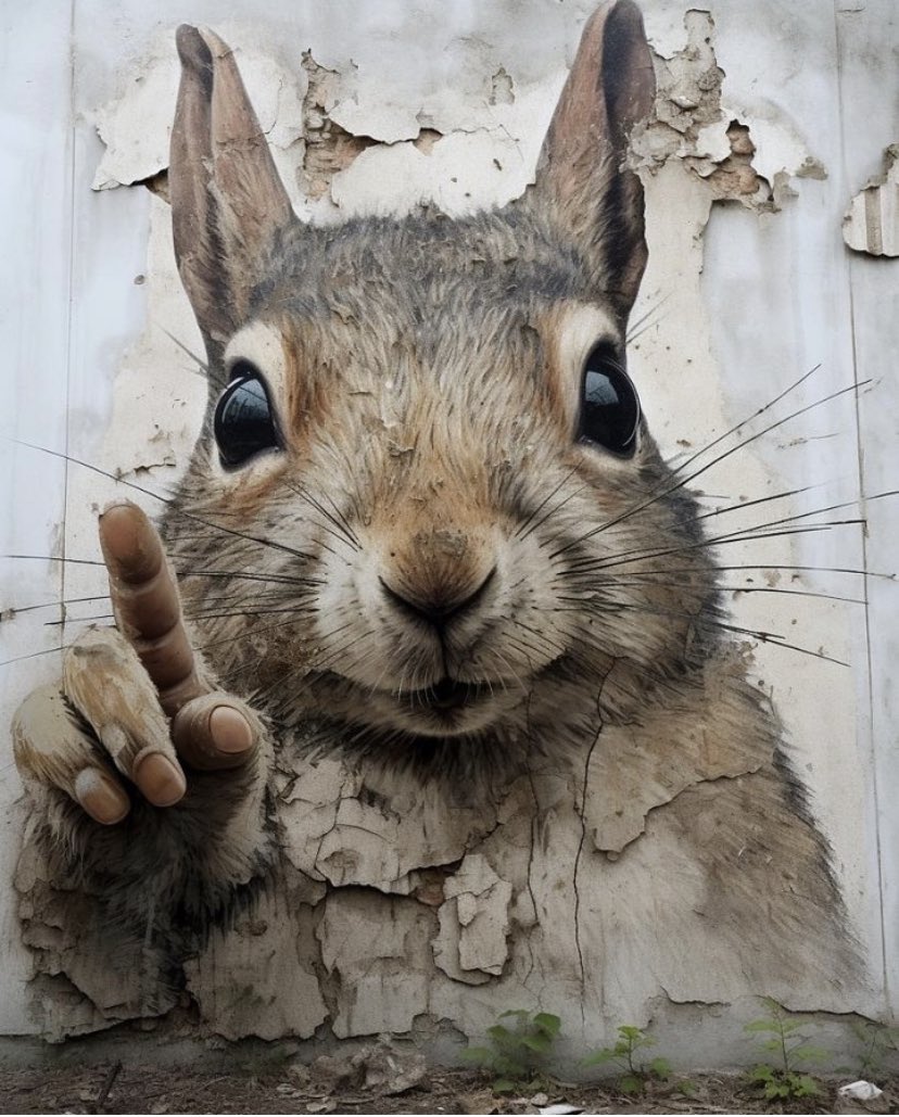lovestreetart22's tweet image. 🐿️🐿️🐿️🐿️🐿️🐿️🐿️🐿️🐿️🐿️🐿️🐿️On the theme of street art that depicts squirrels - nothing matches this freakishly weird beauty (I don’t know the name of the artist).
#StreetArt #squirrel