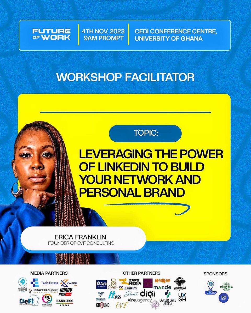 Join us on a journey to leveraging the power of LinkedIn to build your network and personal brand lead by Erica Franklin. 

Get your free ticket 🎫 👇🏾

preregistration.online/4146

#BhagavanthKesari #NSMQ #NSMQ2023 #Futureofwork23