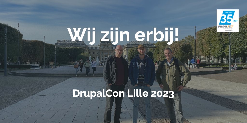 finalist's tweet image. Exciting News! Onze teamleden David, Yustin, en Edwin zijn op #DrupalCon2023 in Lille, hét Europese Drupal-community event. David staat zelfs op het sprekerspodium! Meer info lnkd.in/dQjXJ2MT #Drupal #CommunityLove #DrupalLille2023 Finalist - Maatschappelijk relevante IT