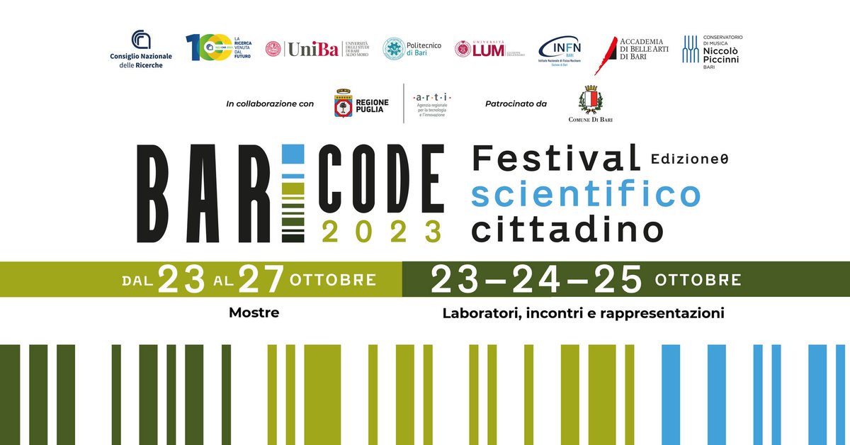 Futuro_InArea's tweet photo. 🛬In arrivo il 2° Simposio @Futuro_InArea🌟"Wonder Poster"🌟 tra gli eventi del 🧬Festival Scientifico Cittadino 🔬🧪"La Forza, la Resilienza e la Crescita" #BARIcode2023 #CNR100
🚩Citta della Mediterranea della Scienza
🗓️ 23-24-25 Ottobre
🕣08:30–🕜13:30
https://t.co/2a60knqsGW https://t.co/rQneOp1FEO