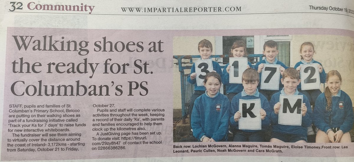 StColumbans76's tweet photo. Many thanks to the @impartialrep
for their article in today's paper about our #TrackYourKsFor7Days fundraising challenge!
🏃🏃🏃🏃
Remember you can donate on our Just Giving page!
All donations are greatly appreciated! 👏
https://t.co/viBvtU9X3p https://t.co/FjZRkpbQ0P