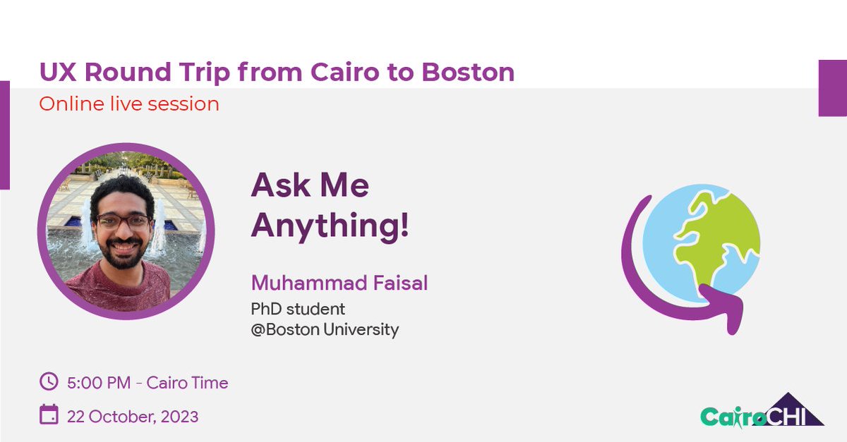 cairo_chi's tweet photo. Our last speaker is Muhammad Faisal 
Muhammad is a 4th year PhD student at Boston University and a Computer Engineering graduate from AUC class 2020. Muhammad is working in applied cryptography and privacy-preserving systems

#cairochi #ux_round_trip #AskMeAnything https://t.co/lWk5MP4Lid