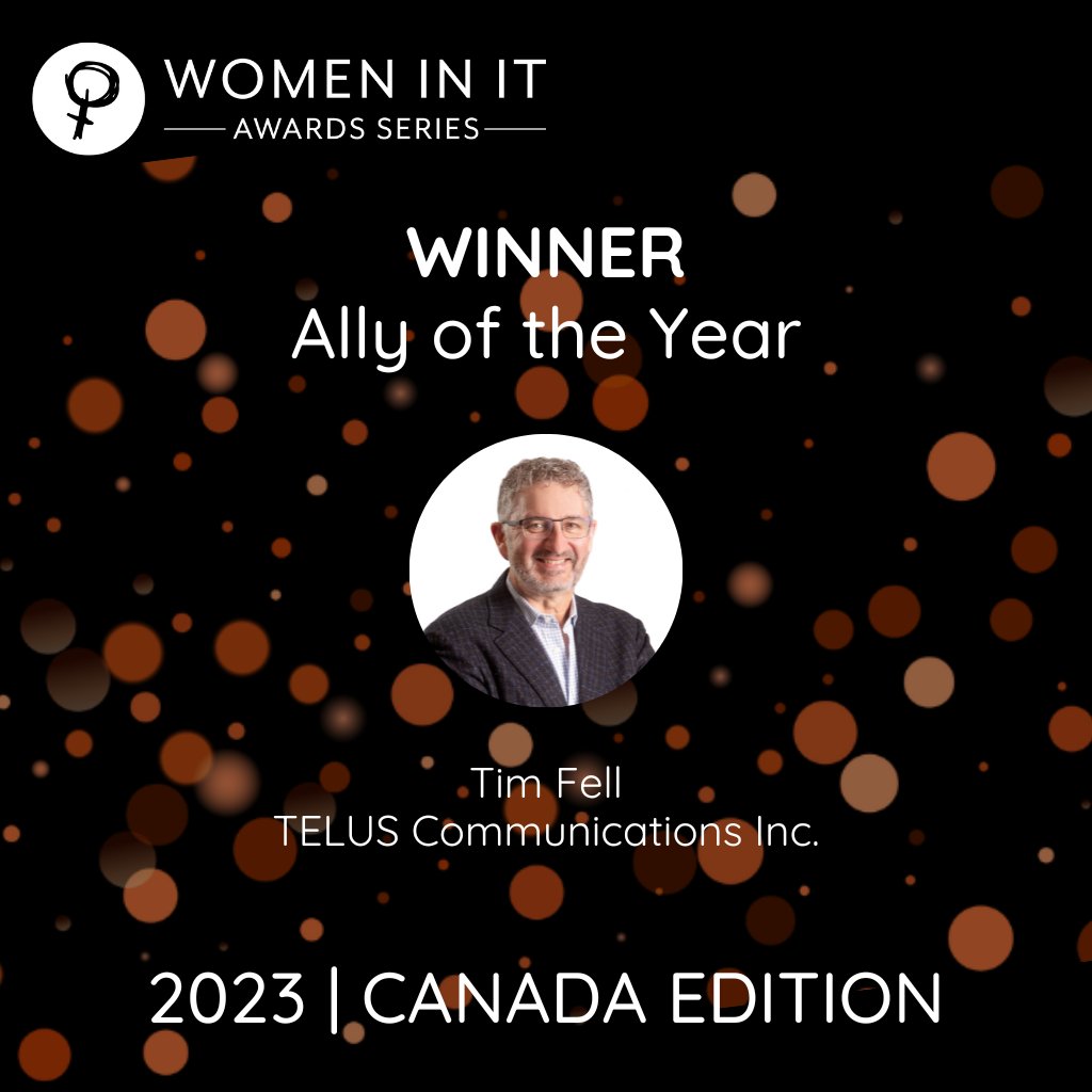 Our second award, Ally of the Year goes to Tim Fell at @TELUS Communications Inc.! Through multiple initiatives he has transformed his organisation’s culture of diversity, equity and inclusion, and created measurable targets to ensure these efforts maintain impact. 👏  #WITCanada