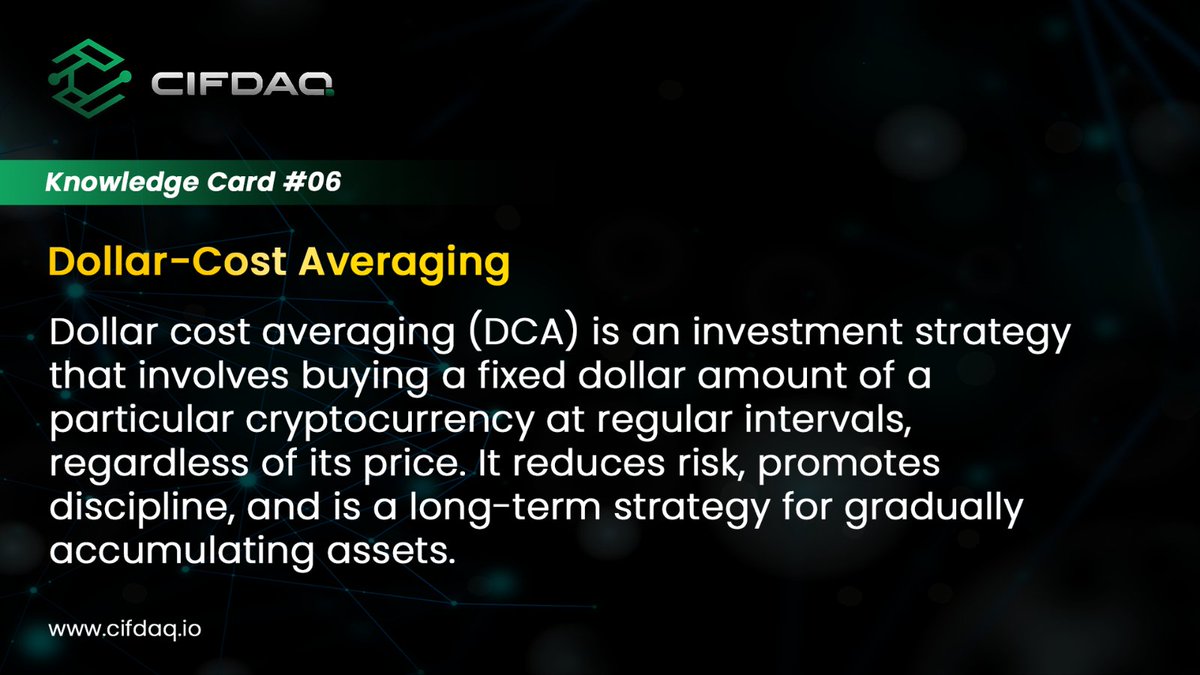 cifdaq's tweet image. #KnowledgeCard 06

Discover the art of steady growth and market resilience. Dive into our guide on Dollar-Cost Averaging, a smart #InvestmentStrategy 

Check it out! 👇
#crypto #cryptoinvestment #cryptotrading