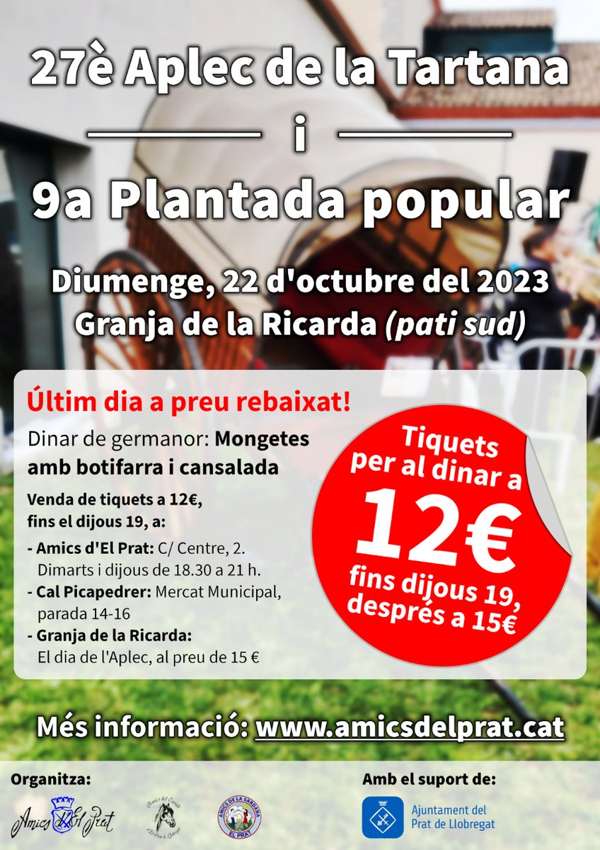 Avui és l'últim dia per comprar els tiquets del dinar de l'Aplec de la Tartana a preu rebaixat!
