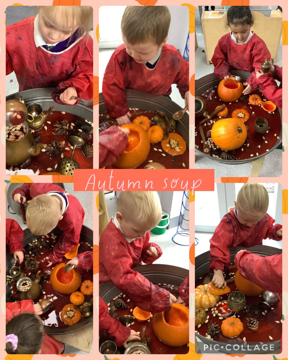 We have been exploring natural autumn resources in our water play in FS1. We have scraped, mixed and poured to create our Autumn soup. #EllistonEYFS #sensoryplay #Autumn