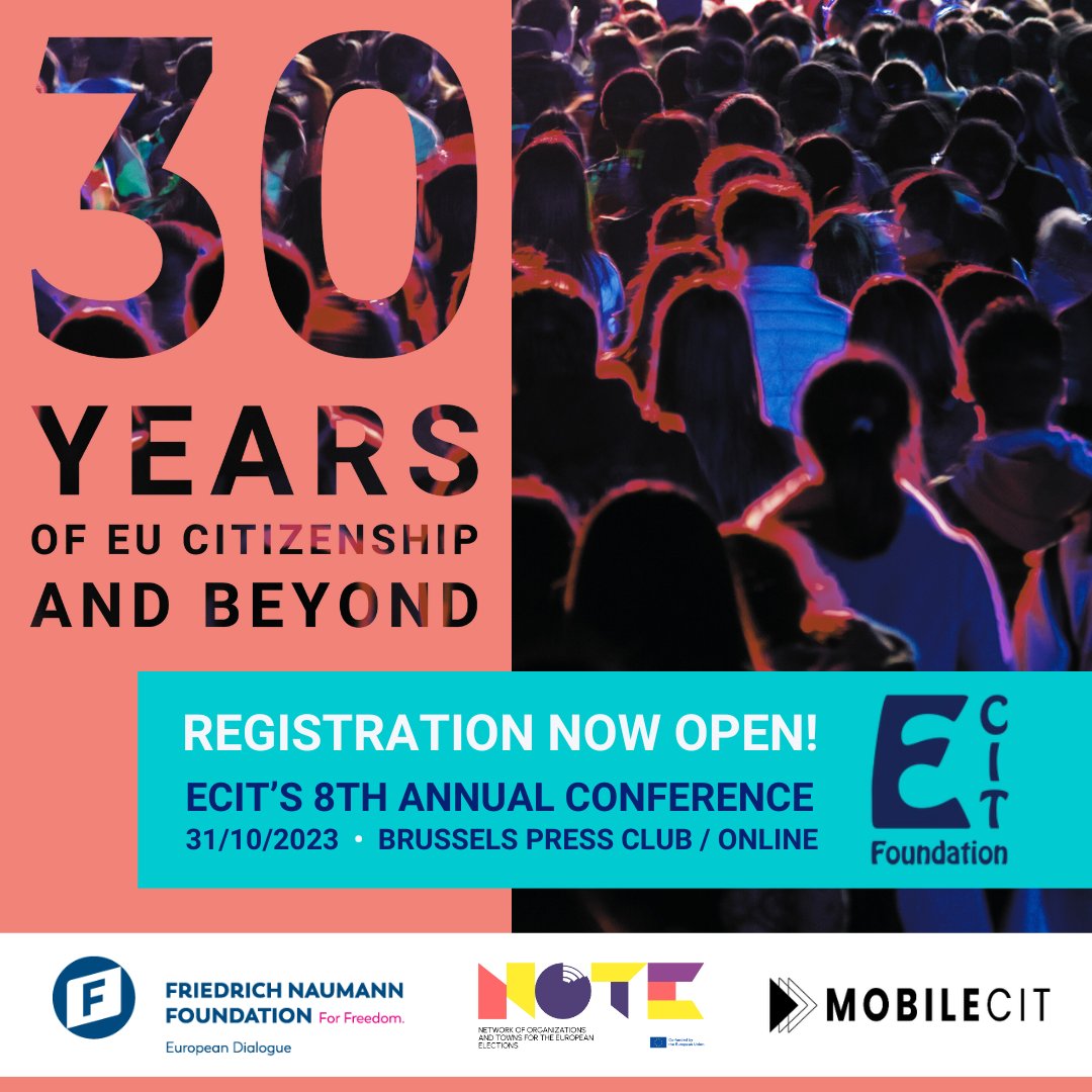 ECITFound's tweet image. 📢 We are happy to officially invite you to ECIT's 8th Annual Conference on 31st of October.  Join us for a day of panel discussions on the future of European Citizenship. 
Find more details about the programme on our website or register directly here: shorturl.at/vQ047