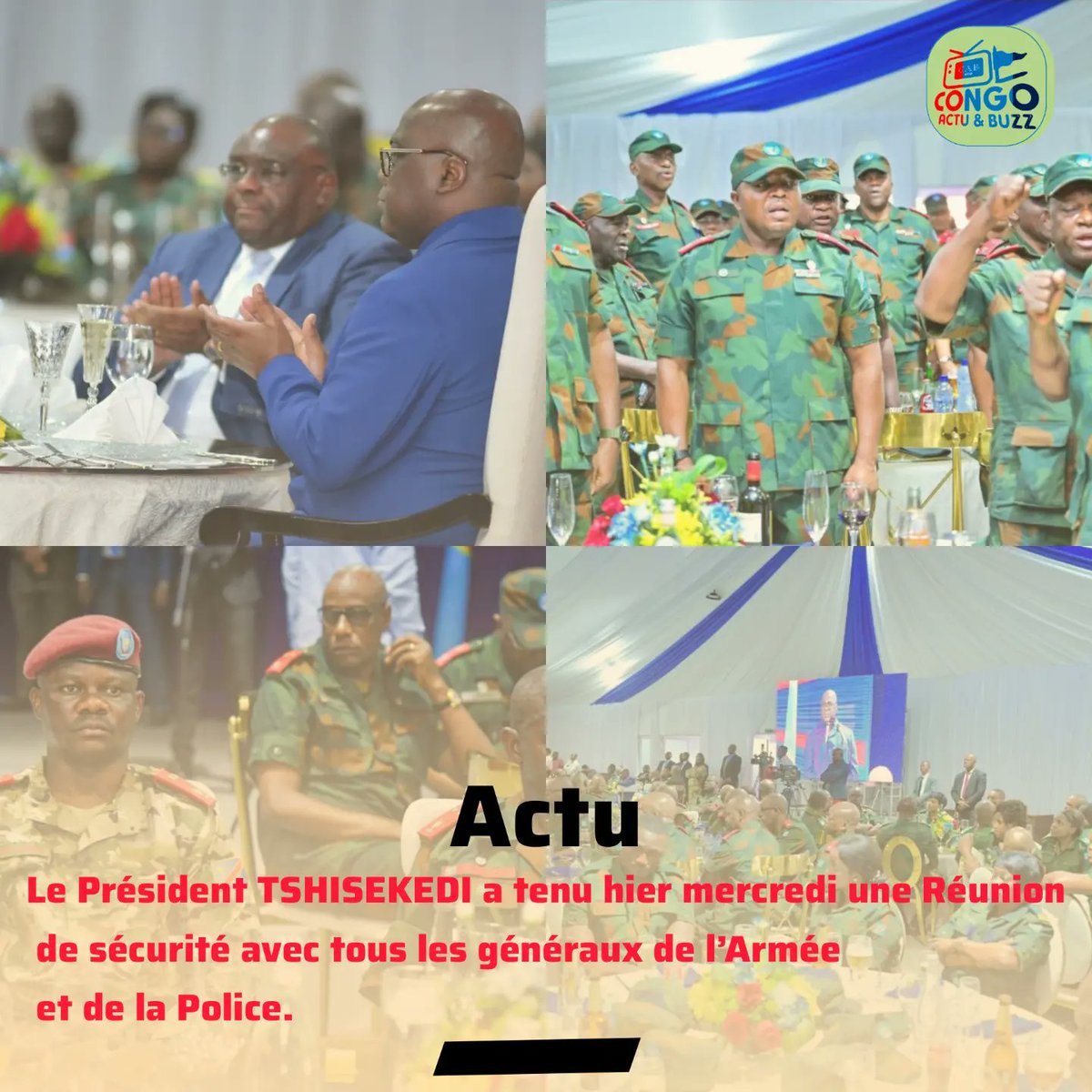 Le Président TSHISEKEDI a tenu hier mercredi une Réunion
 de sécurité avec tous les généraux de l’Armée
 et de la Police.