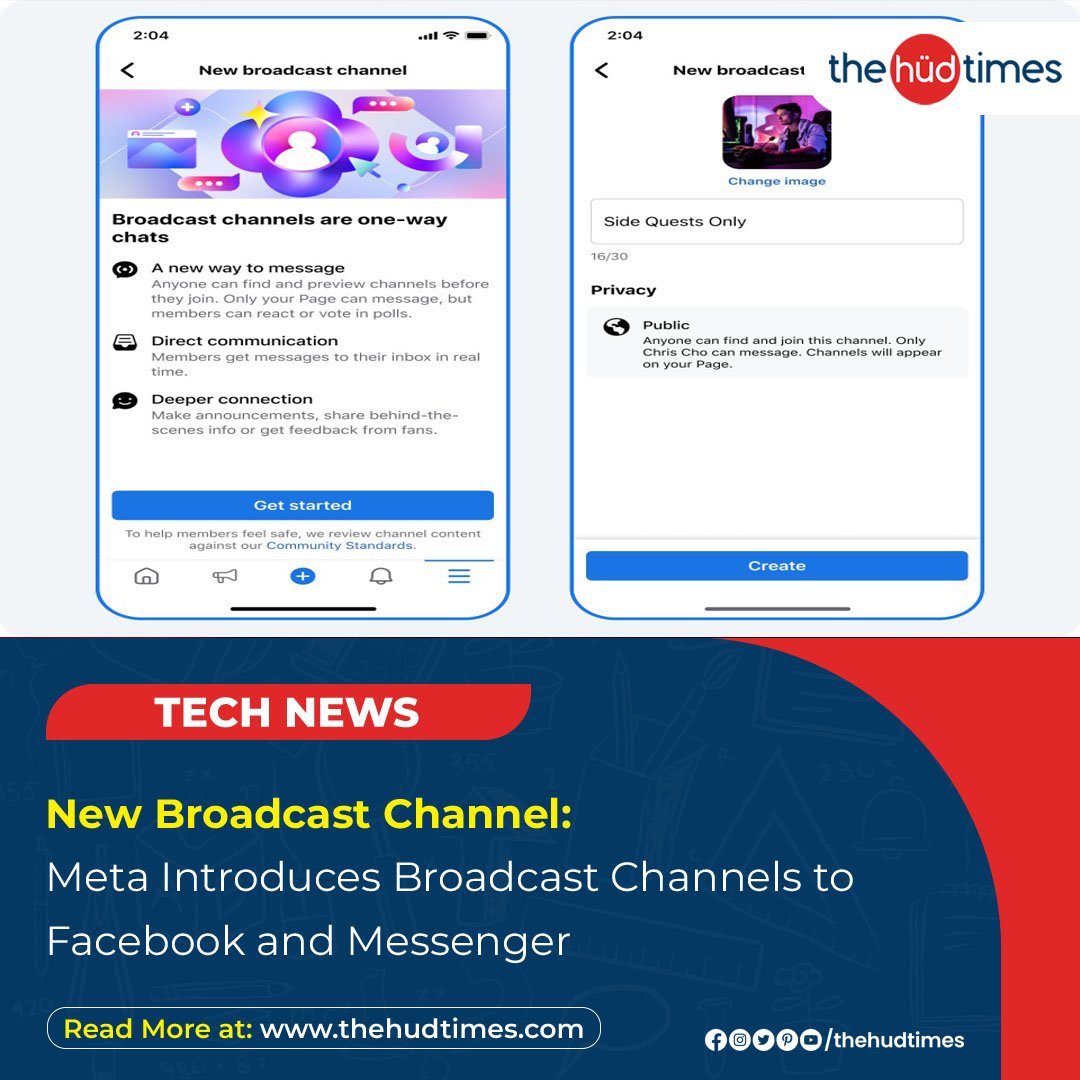 Meta Introduces Broadcast Channels to Facebook and Messenger

Read More: thehudtimes.com/meta-introduce…

#thehudtimes #meta #facebook #broadcastchannels #facebookandmessenger #broadcastchannels #socialmedia #technews #technology