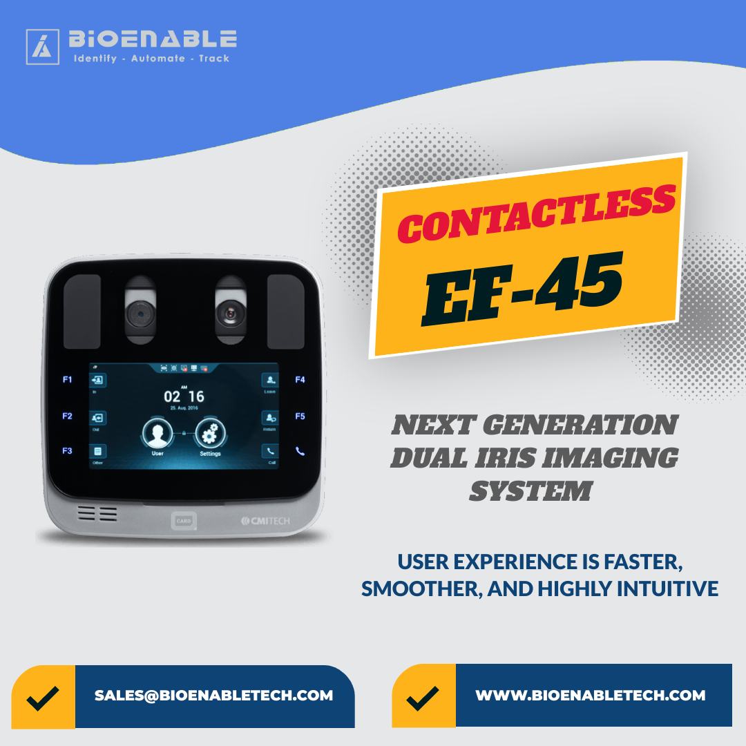 BioenableA's tweet image. Secure your premises and people with the EF-45 Iris Recognition System, the most advanced iris recognition solution available.✨ Highly accurate and fast iris imaging for optimized performance. 

More Details: bioenabletech.com/ef-45-iris-rec…

#EF45IrisRecognition #SecureAccessControl
