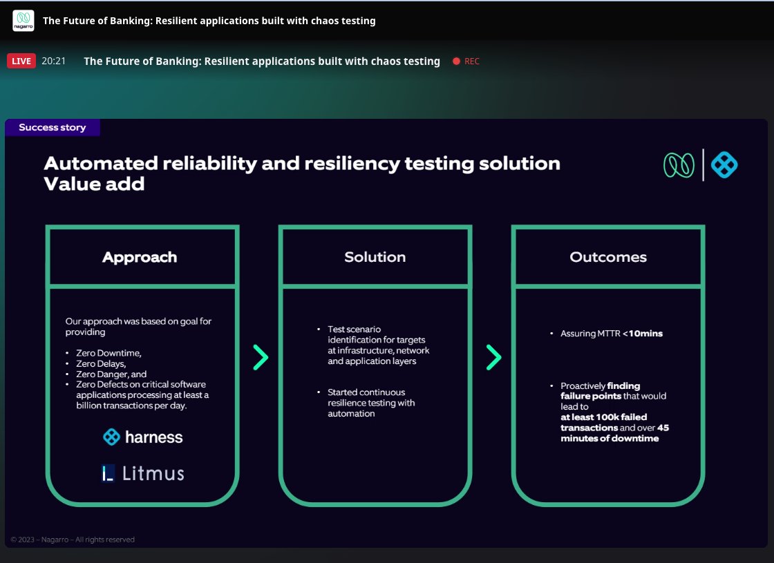 Uma_Mukkara's tweet image. How @harnessio  and @Nagarro  helped a large financial client in adopting chaos engineering to measure and increase resilience #chaosengineering #resilience #harnesschaos #chaostesting #litmuschaos #chaoscarnival