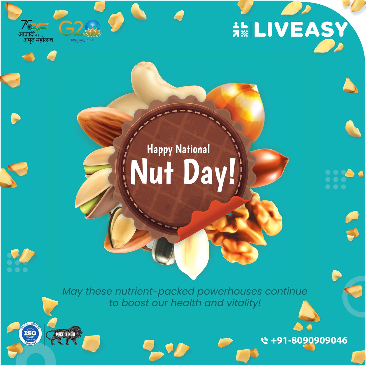 🥳Happy #NationalNutDay! Let's celebrate the awesomeness of nuts!  These little powerhouses are packed with nutrients, giving   us that daily boost of health and vitality. Let's keep munching on these   delicious and healthy treats! 🙌 
#NutLovers #HealthyHabits  #Liveasy