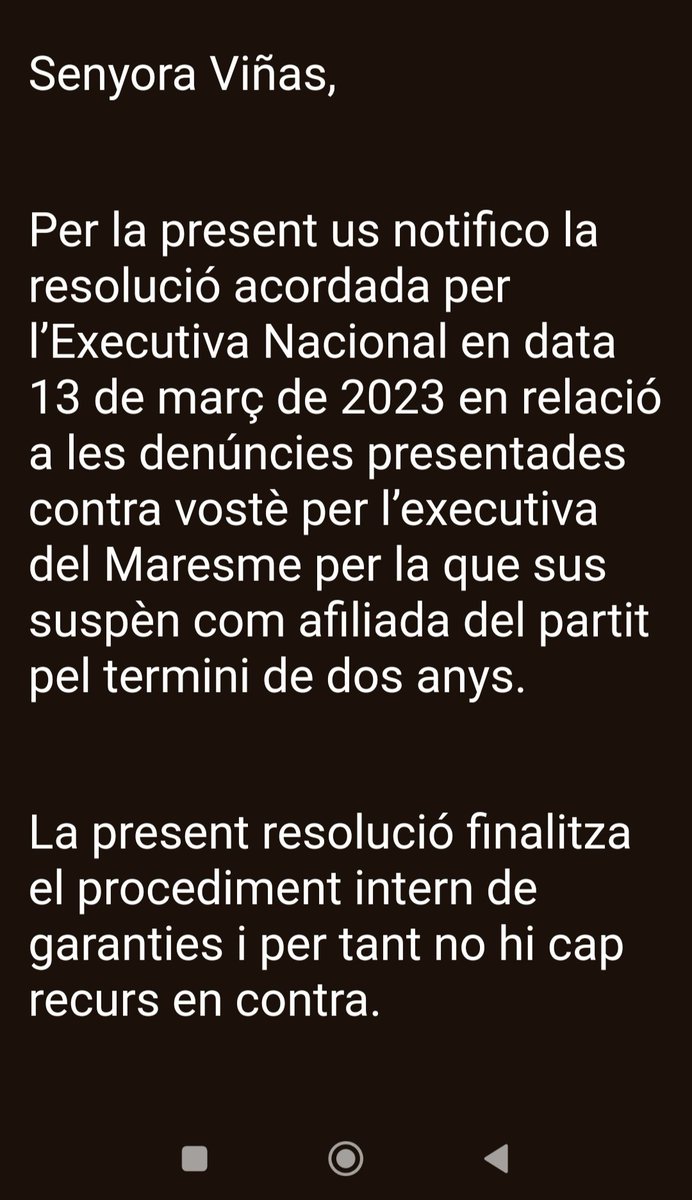 Muntsamar's tweet photo. Molt bon dia família. Res, només fer-vos saber que acabo de rebre, junt amb 3 companys més , la notificació en la que @JuntsXCat em suspèn la militància durant 2 anys. Obriu els ulls companys de lluita!! El tema és llarg i el discernirem allà on sigui més indicat. Seguim!!✊ https://t.co/WfcW7y6XUc