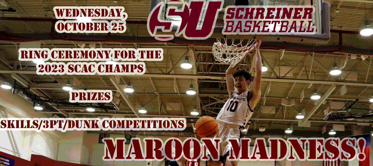 Next Wednesday, come hang and celebrate the start of the 23-24 basketball season with player intros, competitions, and fan games.

Festivities in the Event Center kick off at 6:30pm with the presentation of rings for your 2023 SCAC Champions!