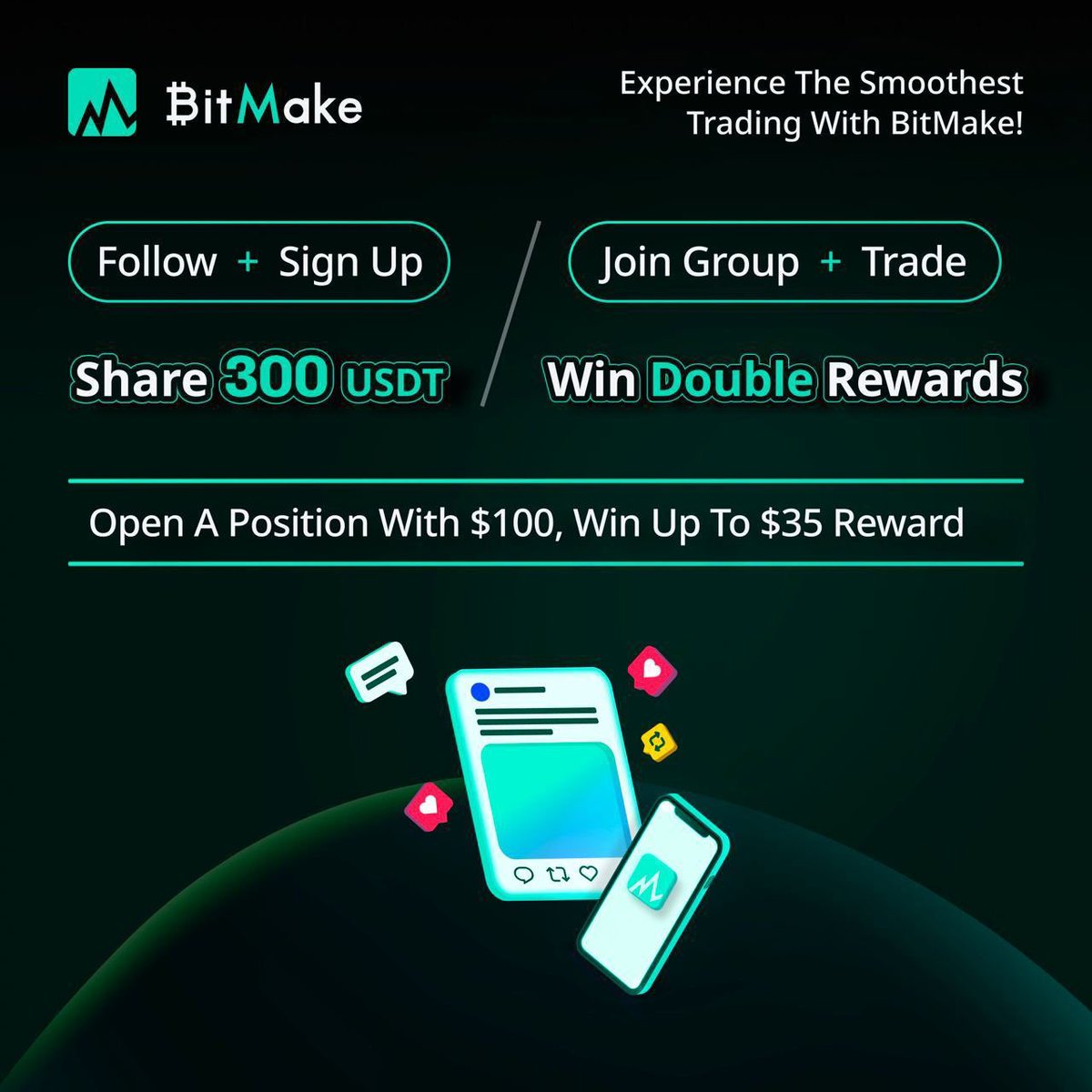 ZenaXBT's tweet image. GM Web3 ! 🌐 

I&apos;ve partnered with @BitMakeOfficial to give away  300 $USDT 🚀

All you have to do is ⬇️ 

1️⃣ Sign up on #BitMake: bitmake.com/en-US/register…
2️⃣ Like, Retweet, and Tag a friend
3️⃣ Comment your UID below

✨15USDT each✨

Note: Only winners who register through the…