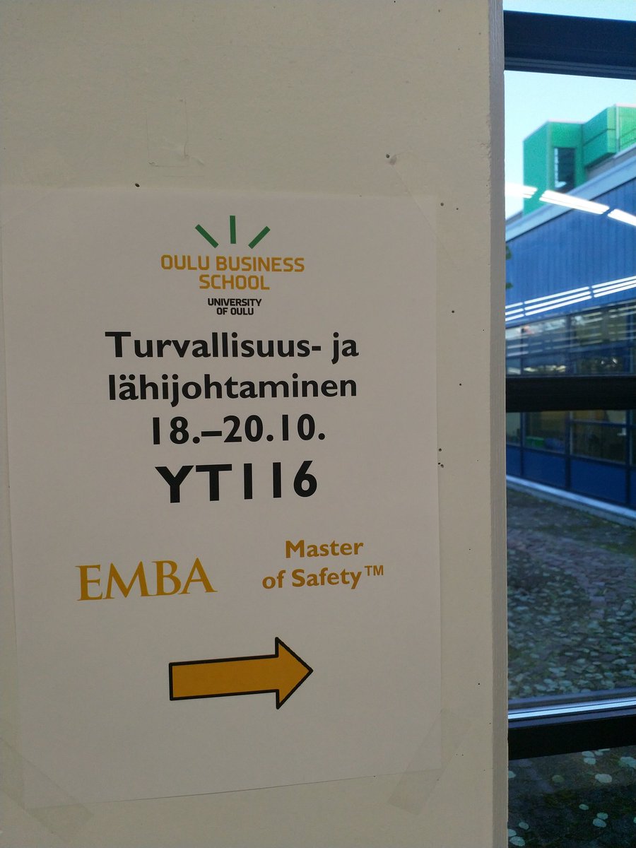 MasterOfSafety's tweet image. Tiiviissä yhteistyössä #EMBAOULU -ohjelman kanssa. Johtaminen on turvallisuustyön kovaa ydintä.