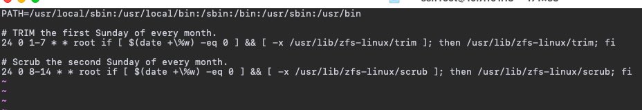 IgorNemy's tweet image. If for some reason (such as unprecedented self arrogant case) you run #OpenZFS over ZFS make sure CRONed ‘scrub’ tasks are scheduled at different times.