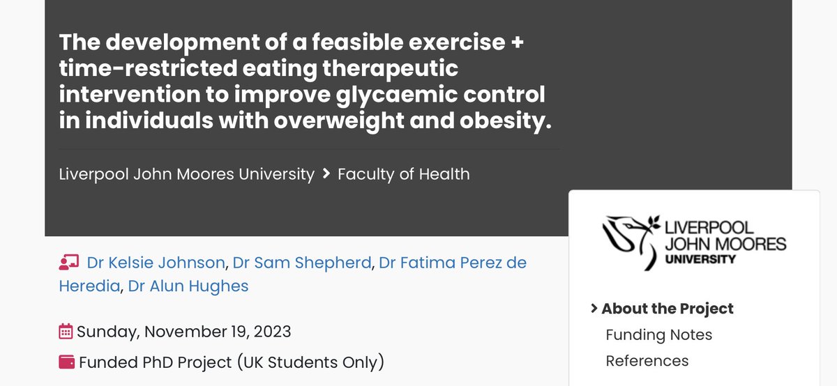 Kelsie Johnson (@kelsieojohnson) on Twitter photo Fully Funded PhD Studentship with myself, <a href="/SamShep_ExSci/">Sam Shepherd</a>, <a href="/alunhughes1/">Alun Hughes</a> and Dr Fatima Perez de Heredia Benedict.
🗓️Deadline - 19th November
See link below for more information
shorturl.at/pxBM1 Fully Funded PhD Studentship with myself, <a href="/SamShep_ExSci/">Sam Shepherd</a>, <a href="/alunhughes1/">Alun Hughes</a> and Dr Fatima Perez de Heredia Benedict.
🗓️Deadline - 19th November
See link below for more information
shorturl.at/pxBM1