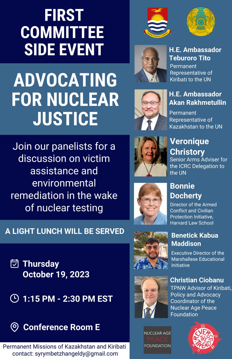 Today at 1:15pm EST, RTT is cosponsoring a first Committee Side Event! Come hear more from our panelists on advocating for #nuclearjustice.