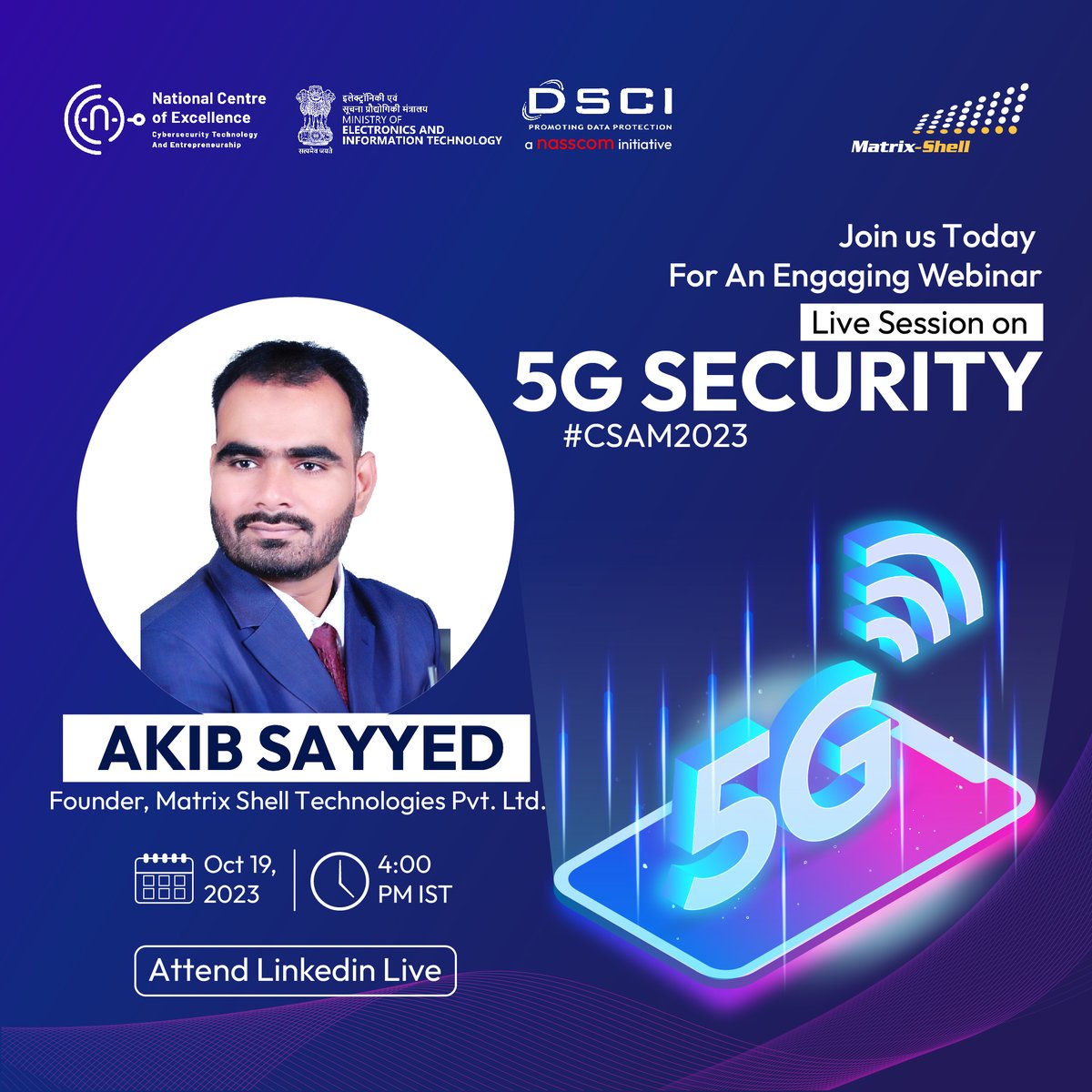 ShellMatrix's tweet image. Join us today for an exclusive Live Session on 5G Security with @akibsayyed , the Founder of @ShellMatrix Technologies, as the distinguished presenter!
lnkd.in/duNNAVPP
#5G #CSAM2023 #NationalCoE #NCoE