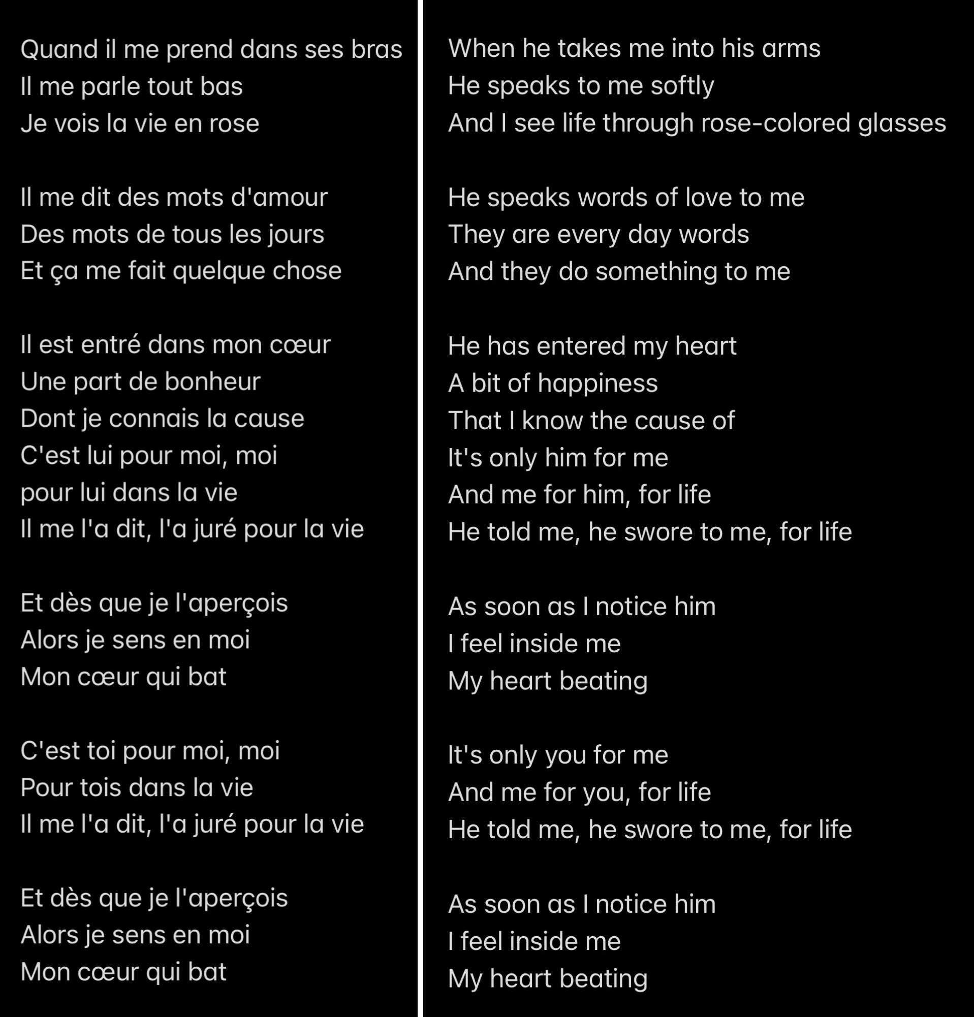 La Vie en Rose - French Lyrics & English Translation