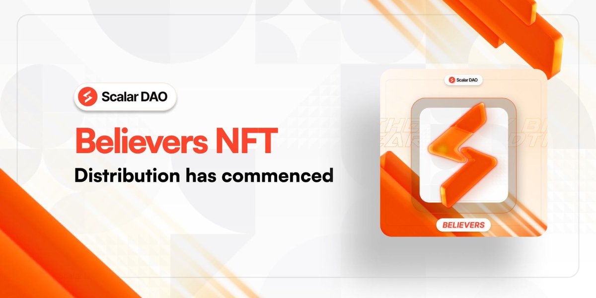 ⚡️BELIEVERS NFT DISTRIBUTION HAS STARTED⚡️

The distribution of the 5000 <a href="/ScalarDao/">Scalar DAO</a> Believers NFT has started..

Congratulations to All Believers Winners..

Check your wallets submitted during the Wallet &amp; Social Verifications..

Coming up - $SLR Token Buy Go Live ANN..

#airdrop