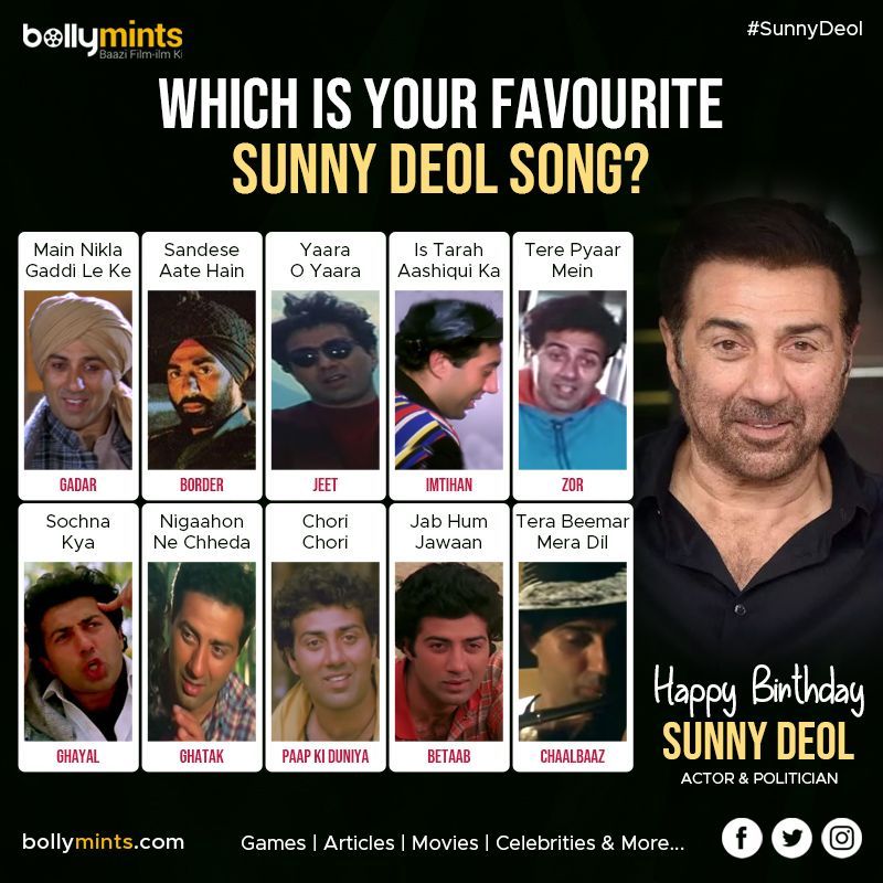 Wishing A Very Happy Birthday To Actor, Director, Producer & Politician #SunnyDeol Ji !
#HBDSunnyDeol #HappyBirthdaySunnyDeol #SunnyDeolMovies #Gadar2 #Dharmendra #BobbyDeol #RajveerDeol #KaranDeol
Which Is Your #Favourite Sunny Deol #Song ?