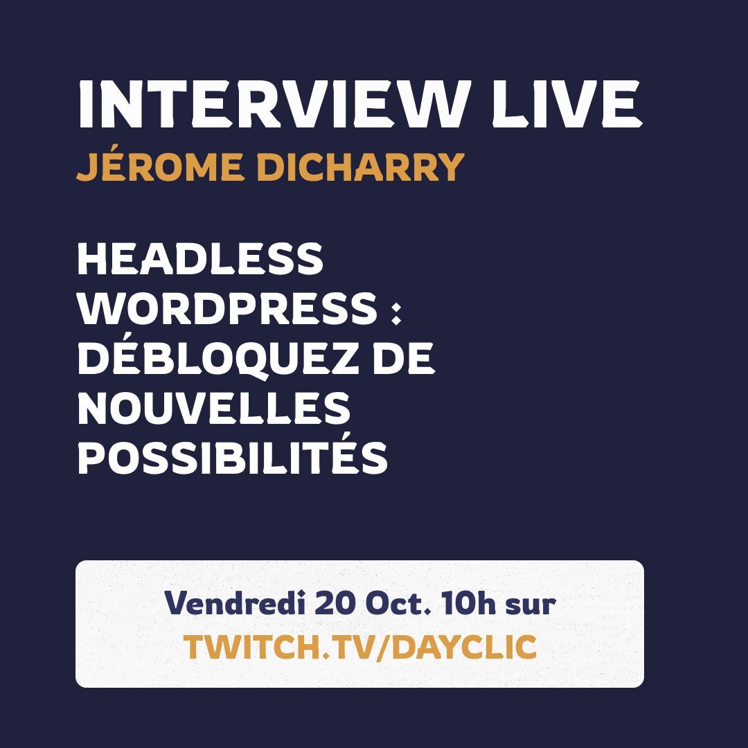 Pickbeam's tweet image. L’interview de la semaine arrive ! 💥 

Retrouve Benoit et Anthony en compagnie de Jérôme Dicharry, expert Wordpress en mode Headless, pour un live plein de valeurs !

📅  Rendez-vous ce vendredi 20 Octobre en live sur notre chaîne Twitch à partir de 10h !