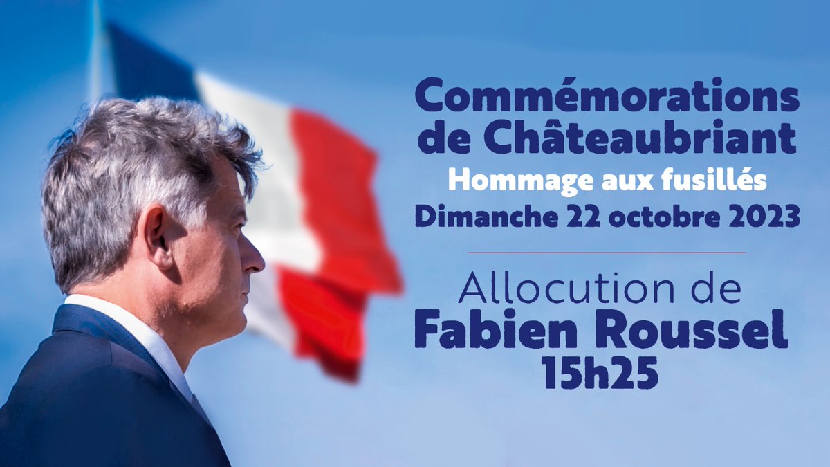 Fabien_Roussel's tweet image. Dimanche 22 octobre, je rendrai hommage au 27 de Chateaubriant, dont Guy Môquet, fusillés par les nazis le 22 octobre 1941.

Je saluerai la mémoire d'Odette Niles et rappellerai le brûlant héritage de la résistance sur la Paix, la liberté et le progrès social.