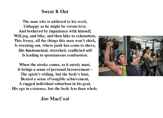 OctPoetryMonth's tweet photo. 'Sweat It Out' by Jim MacCool #poetrycommunity #poetrylovers #octoberisnatioanlpoetrymonth #gym #exercise https://t.co/EYfV5XaXx1