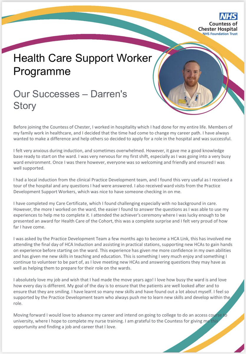 DAY 4 - Healthcare Support Worker Programme.

Please read our third success story below.

DARREN’S STORY 

#WeAreHCSWs #TeamCountess

<a href="/TheCountessNHS/">Countess of Chester Hospital NHS Foundation Trust</a> <a href="/salkelsey/">Sallie Kelsey</a>  <a href="/SuccessCountess/">SuccessAtTheCountess</a> <a href="/CLHarrington19/">Claire Harrington RN</a>