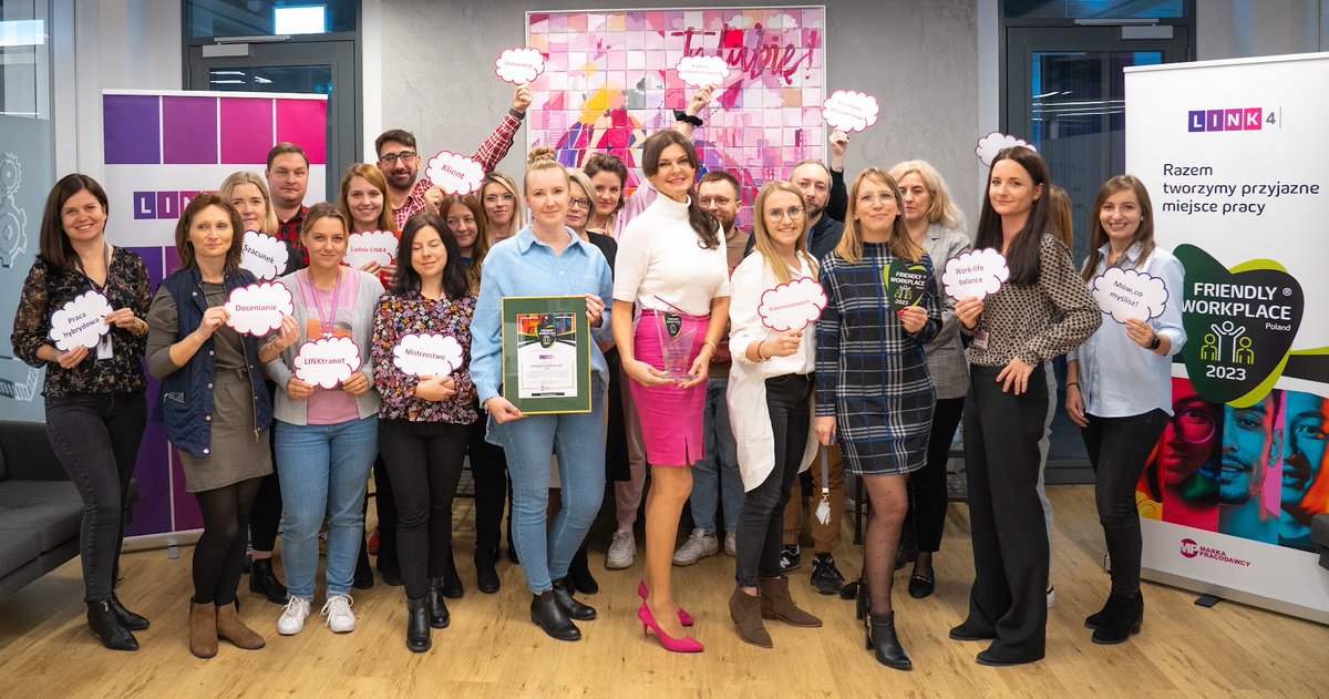 Friendly Workplace - nagroda <a href="/MarkaPracodawcy/">Marka Pracodawcy</a> w obszarze #HR, #EmployerBranding oraz People &amp; Culture dla #LINK4! 🏆

🤝Kapituła doceniła nas za nowoczesne standardy w relacjach z pracownikami, tworzenie przyjaznego miejsca pracy oraz ochronę dobrostanu pracowników.