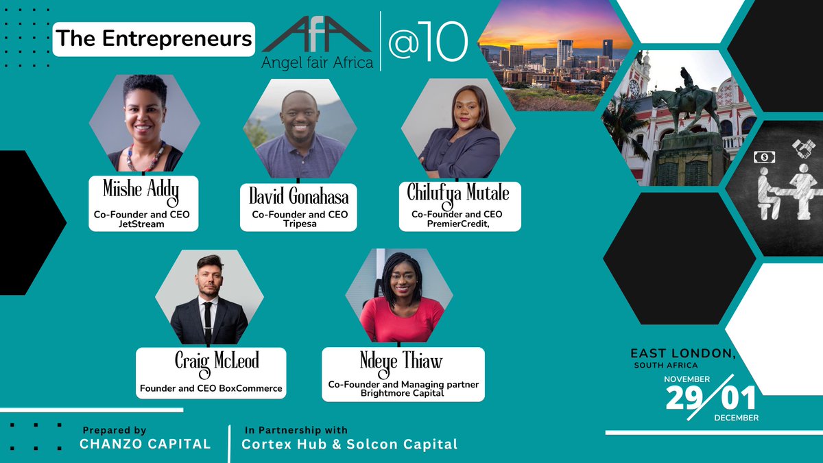 I am looking forward to engaging with other entrepreneurs, investors, and other ecosystem players at the 10th Angel Fair Africa in East London. 29th Nov to 1st Dec 2023.