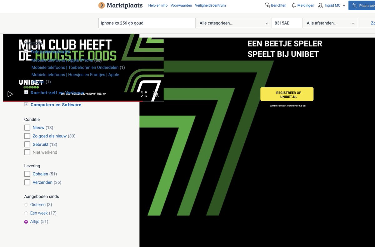 Wat er gebeurt?! Top advertentie van <a href="/UnibetNL/">Unibet.nl</a> op <a href="/Marktplaats/">Marktplaats</a> 🙄 Lekker beeldvullend!!! #slechtereclame