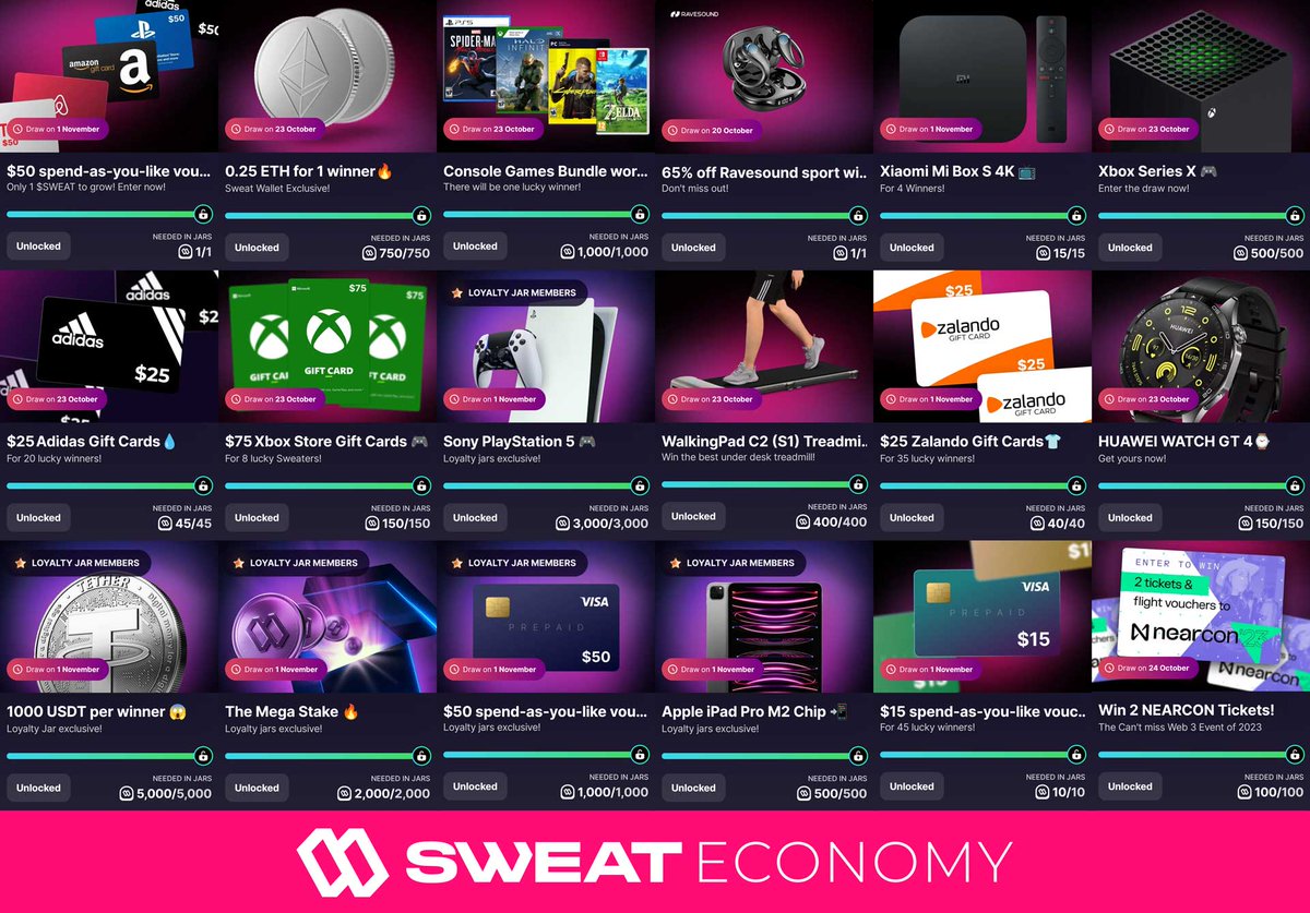 Have you seen all the new rewards available in #SweatWallet so far this week?
Which one is your favorite?

$SWEAT @SweatEconomy #freecrypto #MoveToEarn #MovementEconomy