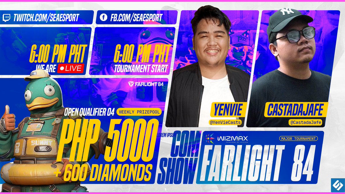 SEAesport's tweet photo. The excitement continues this Sunday at 6 PM PHT with Community Showdown broadcast, powered by @Wizmaxinc !

Join @YenVieCasts and @CastadaJafe as they dive into the action and keep the good times rolling!

📺 Don't miss the LIVE action on SEAesport Twitch and Facebook. https://t.co/4UfKMgLdPa