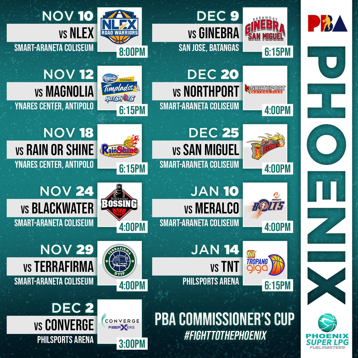 Mark your calendars, here is our schedule for the PBA 48th Season Commissioner’s Cup! #fighttothephoenix