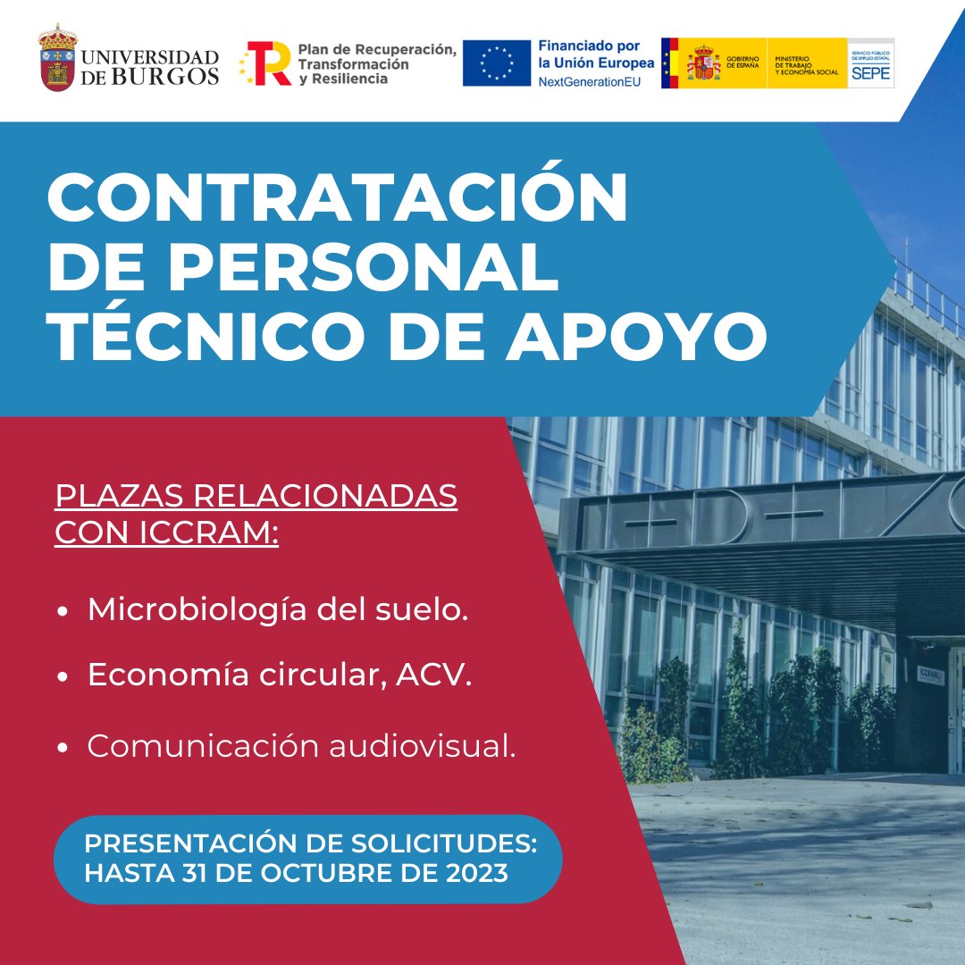 ICCRAM_UBU's tweet photo. ⚠️La Universidad de Burgos convoca 18 plazas para la contratación de personal técnico de apoyo.🔬Tres de ellas están vinculadas a #ICCRAM. Para conocer los detalles, echa un vistazo a la convocatoria: 
https://t.co/BrIKZf2FMg

📝PRESENTACIÓN DE SOLICITUDES: HASTA EL 31 DE OCTUBRE https://t.co/bNiJUGQS0s