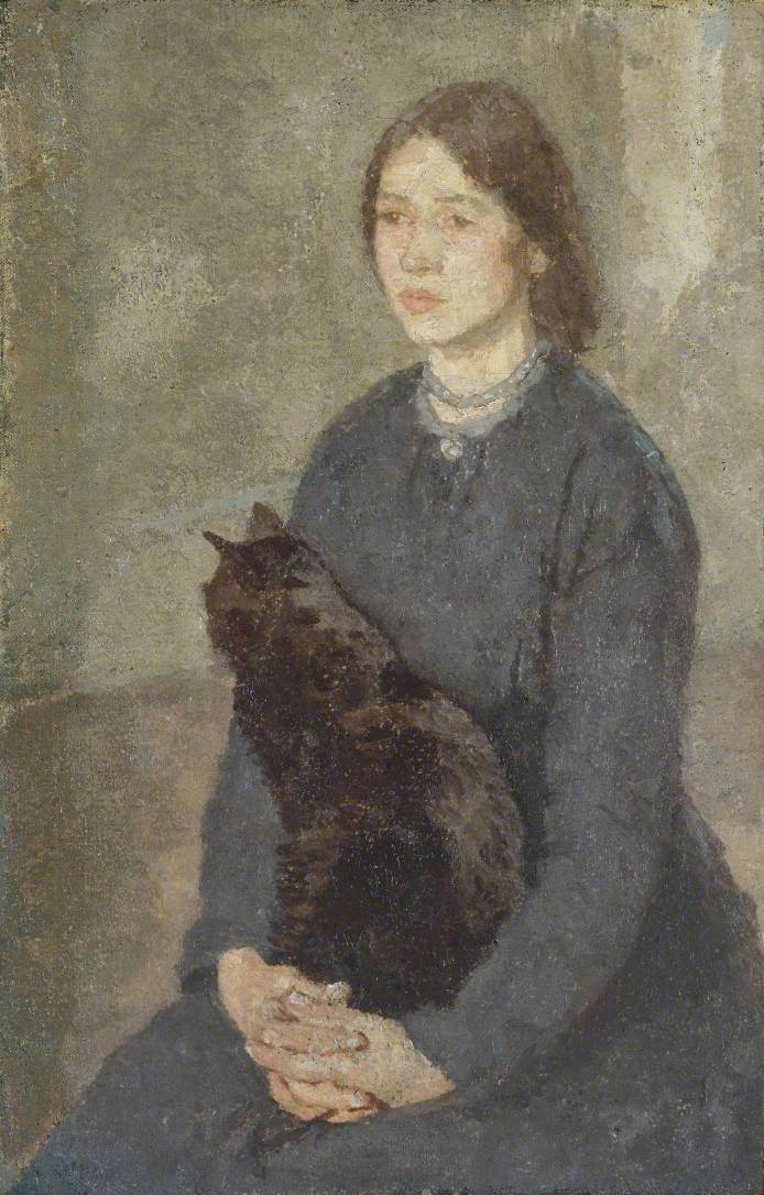 Solitary women and indifferent cats - two of Gwen John's favourite subjects: 'Young Woman Holding a Black Cat' by Gwen John (1876–1939) Tate #OnlineArtExchange