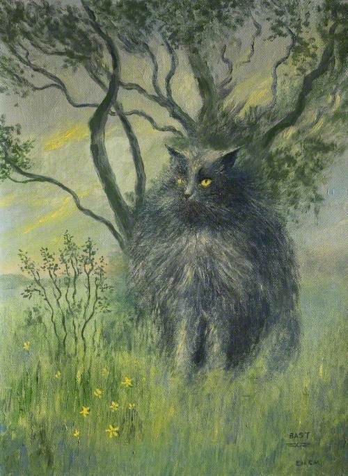 For this week's @artukdotorg #OnlineArtExchange theme of cats, we are sharing 'A Mysterious Being (A Donington Cat)' by E.M.C. Morris from the Museum of Lincolnshire Life. We think the yellow eyes peeking through the wiry fur are extra spooky! buff.ly/3QfYKJp
