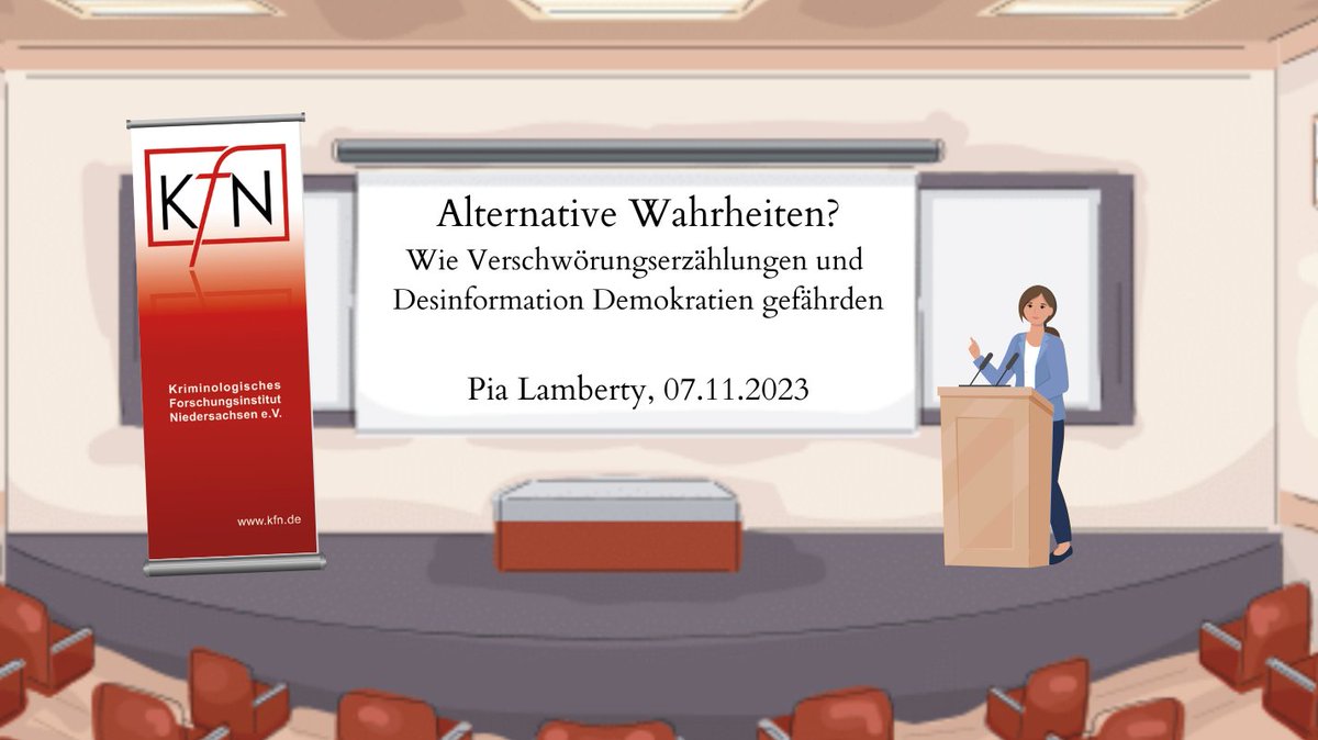 Alternative Wahrheiten? 
Wie Verschwörungserzählungen und Desinformation Demokratien gefährden
Darüber spricht <a href="/pia_lamberty/">Pia Lamberty</a> am 07.11.2023 um 18 Uhr im Rahmen des Kriminologischen Kolloquiums.
Anmeldung &amp; weitere Informationen: kfn.de/veranstaltunge…