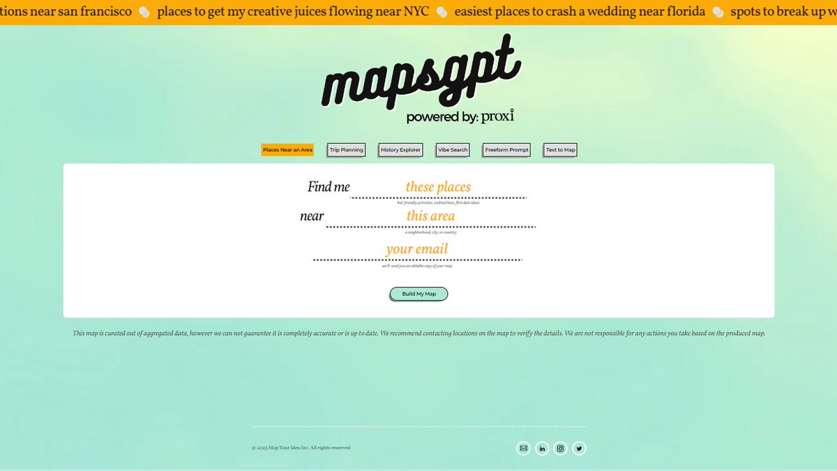 allaiwebsite's tweet image. 🌍 Ever wanted to create your own custom map in seconds? Now you can with MapsGPT! Unleash your inner cartographer and let your exploration spirit soar!🌍💫
Check it out 👉 allaiwebsite.com/mapsgpt/

#CustomMaps #MapInASecond #MapCreation #MappingTool #AI #MapsGPT
