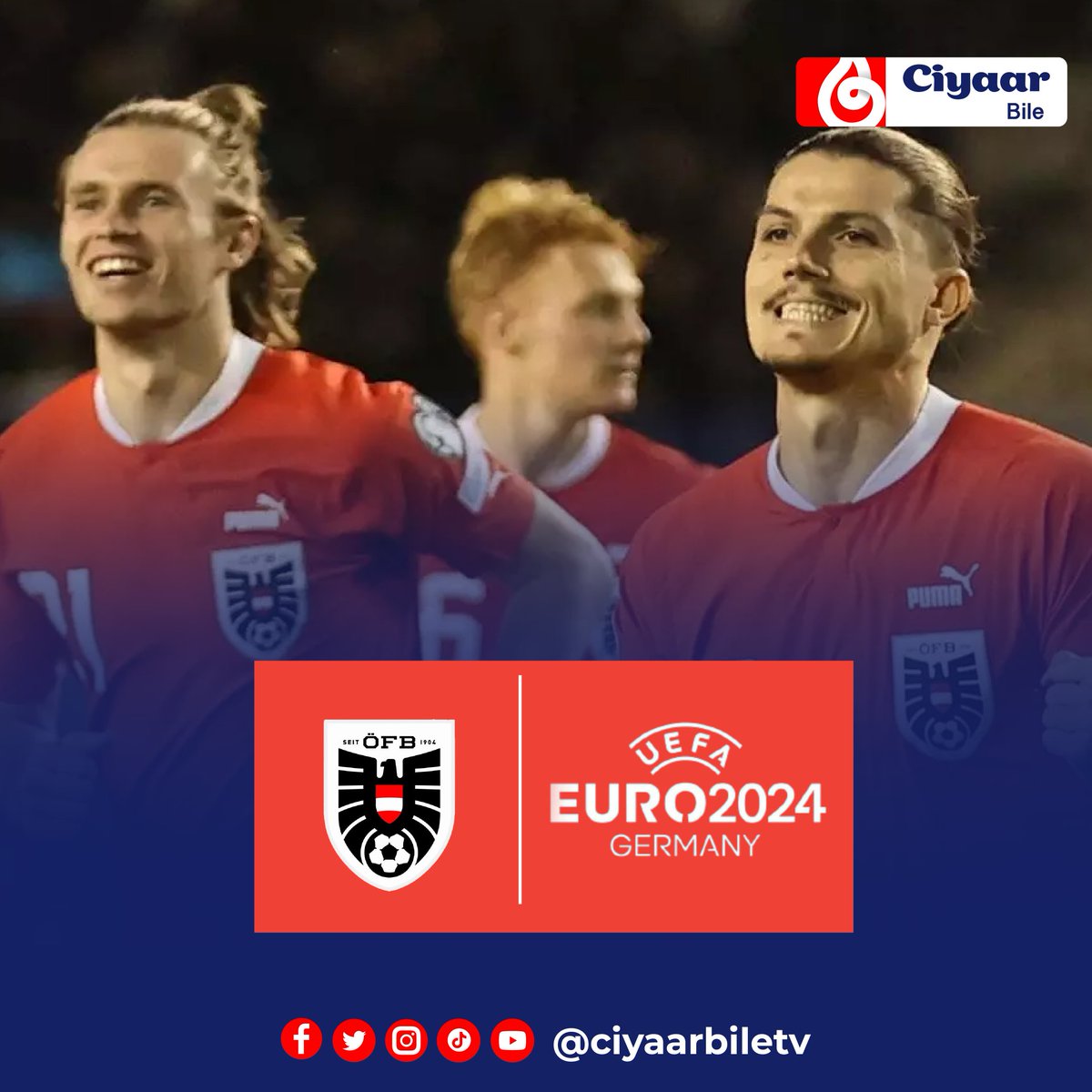 ciyaarbiletv's tweet photo. Dallaka England iyo Austria ayaa kusoo biiray liiska qaramada iska xaadiriyay EURO2024.
✅Germany
✅France
✅Portugal
✅Belgium
✅Spain
✅Scotland
✅Turkiye
✅England
✅Austria
.
#Ciyaarbile #BileMedia #EURO2024 https://t.co/GhvHTtzUps