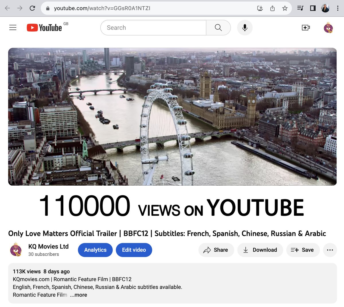 We passed the 100k mark!
Thank you for embracing the #trailer 💖
Please share and subscribe for more updates, news, clips, and interviews Only Love Matters trailer: 
youtu.be/GGsR0A1NTZI 
#worldpremiere #ukpremiere #romanticfilm #britishfilm #indiefilm #romance #filmmaking