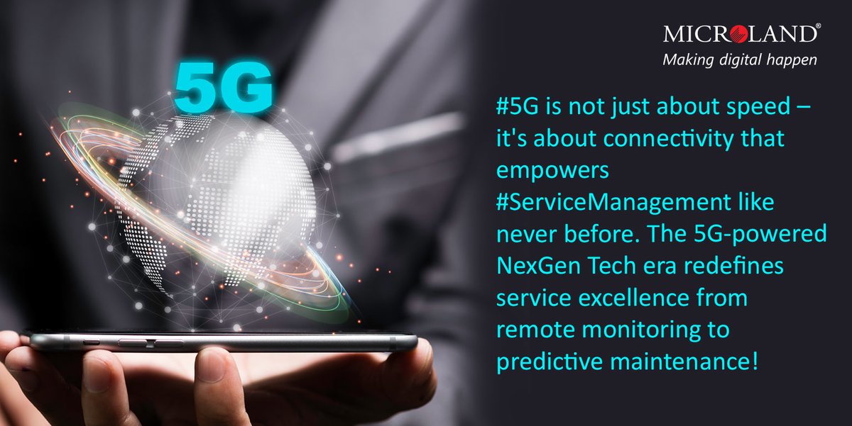 manjanathnayak's tweet photo. #5G is not just about speed – it's about connectivity that empowers #ServiceManagement like never before. The 5G-powered NexGen Tech era redefines service excellence from remote monitoring to predictive maintenance!
#NexGenTech #MakingDigitalHappen @MicrolandLtd https://t.co/k16K1sQMRf