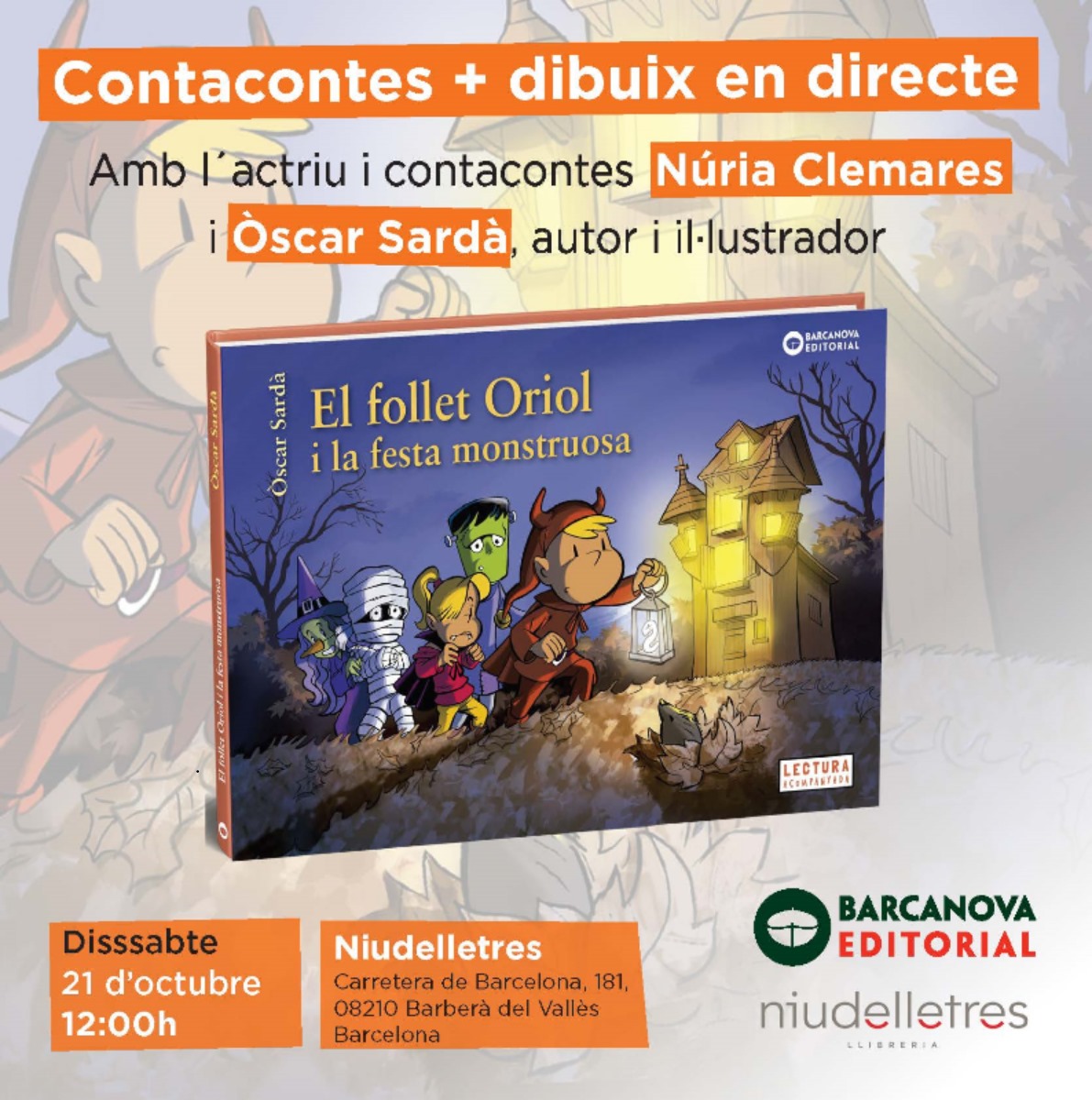 Aquest dissabte, l'Òscar Sardà [@artoscarsarda] i la Núria Clemares [@NClemares] seran a la llibreria Niudelletres [@NLlibreria] a Barberà del Vallès🎉 presentant la nova aventura del follet Oriol📖!